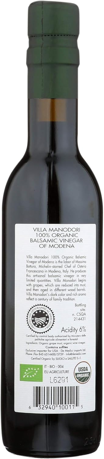 Villa Manodori Organic Balsamic Vinegar, Brown, 8.5 Fl Oz