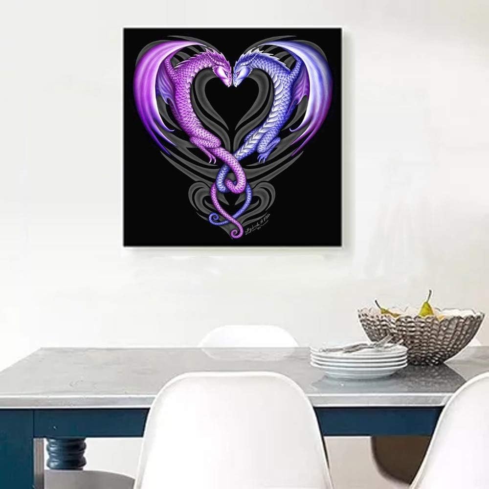 MXJSUA 5D DIY Diamond Painting by Number Kit Round Dril Beads Crystal Rhinestone Picture Supplies Arts Craft Wall Sticker Decor Dragons 12x12In