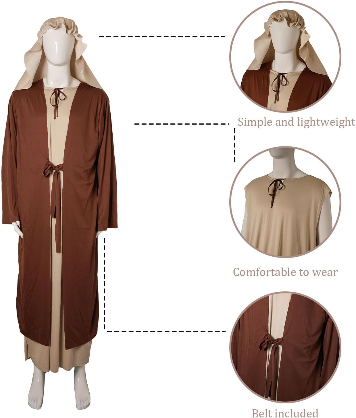 DFZ Jesus Costume for Adults Biblical Shepherd Costume Halloween Nativity Play Church Christmas Robe Cosplay
