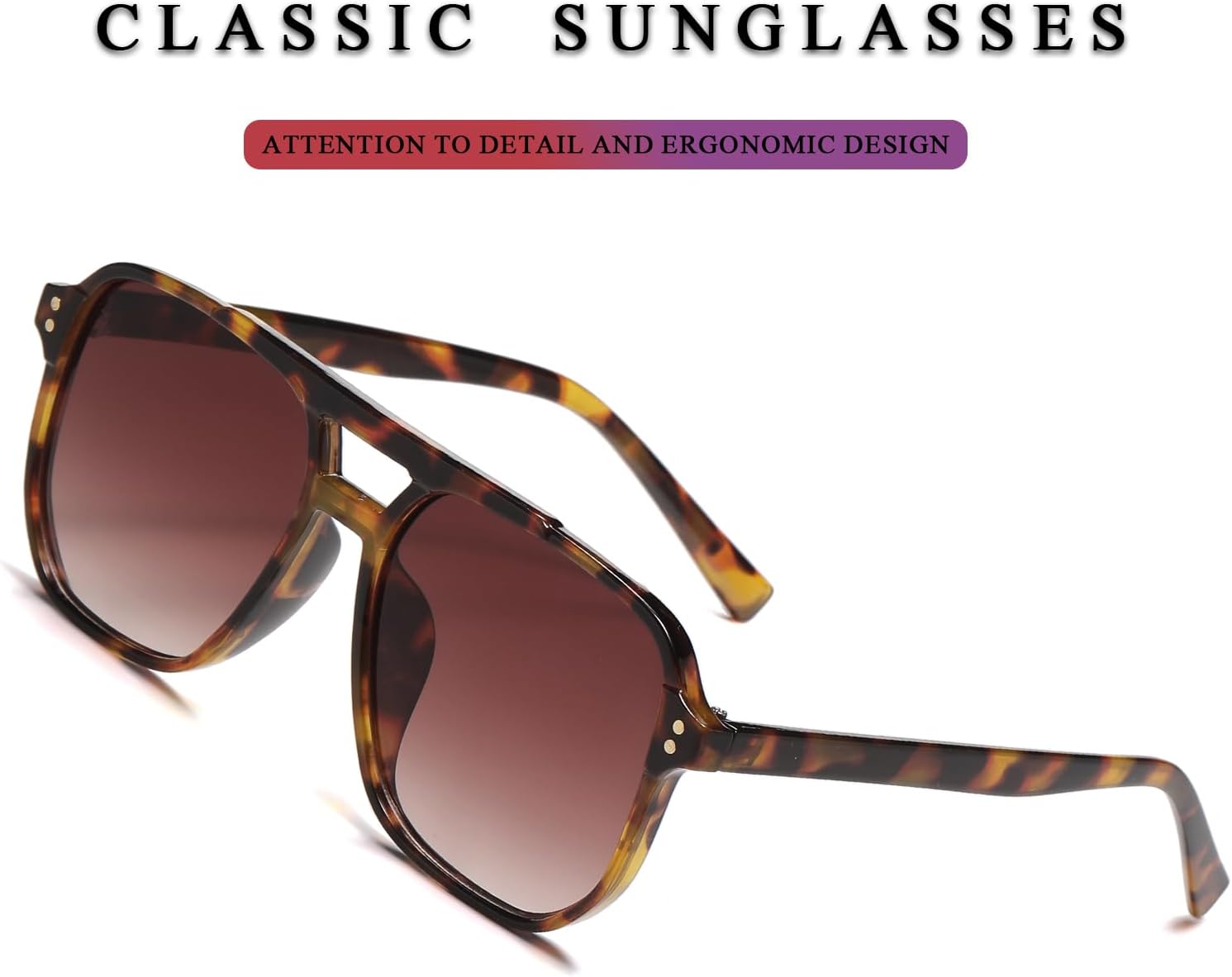 PORADAY Retro Aviator Sunglasses for Women Men Trendy Classic 70s Square Frame Sun Glasses Vintage Aviators Shades - Image 5