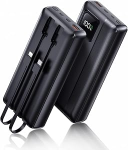 Power Bank Portable Charger 40000mAh Power Bank Support PD 30W and QC4.0 Fast Charging wiht Built-in 2 Output Cable and LED Display for iPhone and Android Phones and Most Electronic Devices