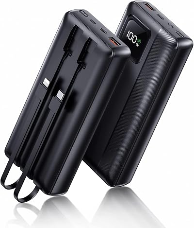 Power Bank Portable Charger 40000mAh Power Bank Support PD 30W and QC4.0 Fast Charging with Built-in 2 Output Cable and LED Display for iPhone and Android Phones and Most Electronic Devices