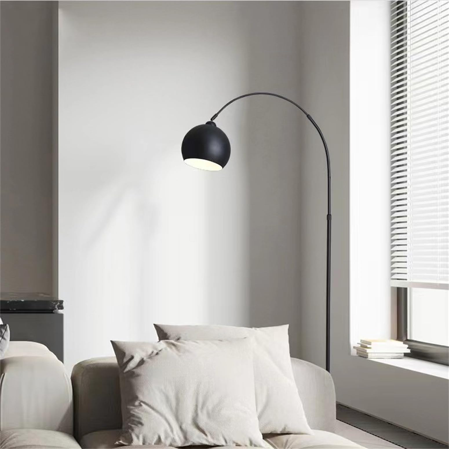 Lampa podłogowa, nowoczesna wysoka lampa stojąca z regulowanym kloszem, łukowa lampka do czytania do salonu, sypialni, biura, metalowa konstrukcja