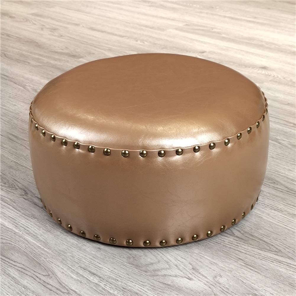 Pouf en cuir de cire à l'huile tabouret bas de salon chic