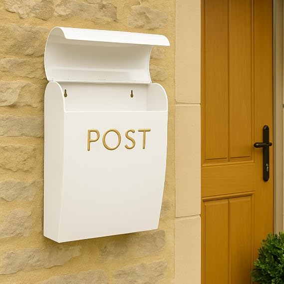 Assorted Collections White Post Box Wall Mounted Letterbox with Easy Access No Lock for Outdoor Use Weatherproof And Durable Mailbox Easy Installation Strong Construction Perfect for Homes and Offices