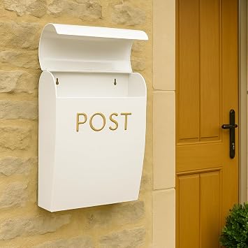 Assorted Collections White Post Box Wall Mounted Letterbox with Easy Access No Lock for Outdoor Use Weatherproof And Durable Mailbox Easy Installation Strong Construction Perfect for Homes and Offices