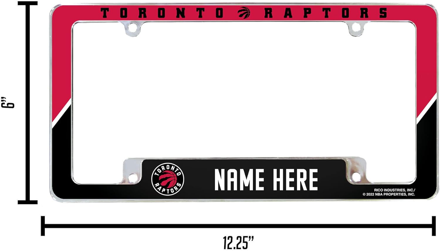 Rico Industries NBA Basketball Toronto Raptors Personalized/Custom 12" x 6" Chrome All Over Automotive License Plate Frame for Car/Truck/SUV