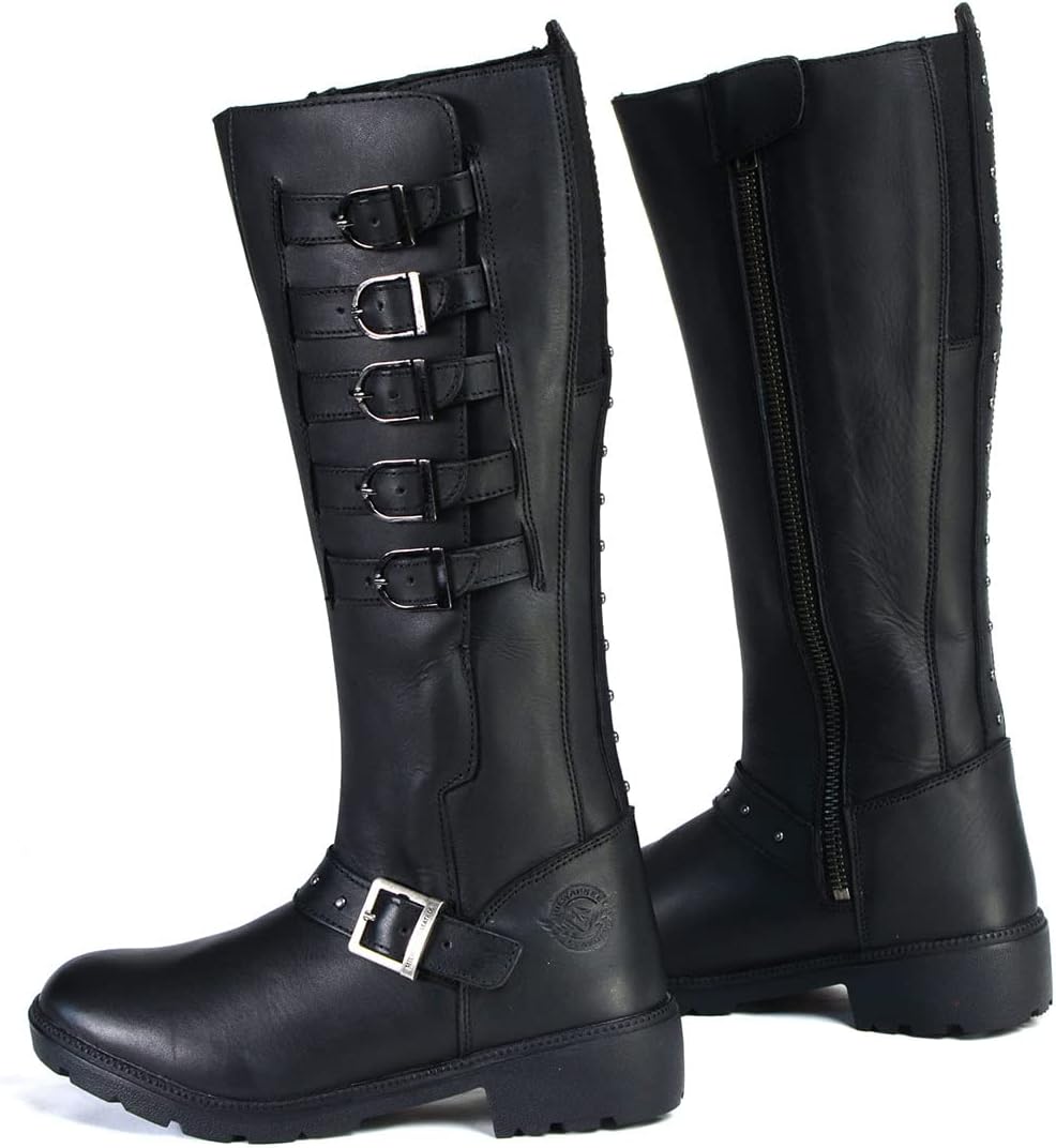 Milwaukee Leather MBL9395 Womens Black 17 Inch Side Strap Riding Boots with Side Zipper Entry (numeric_5)