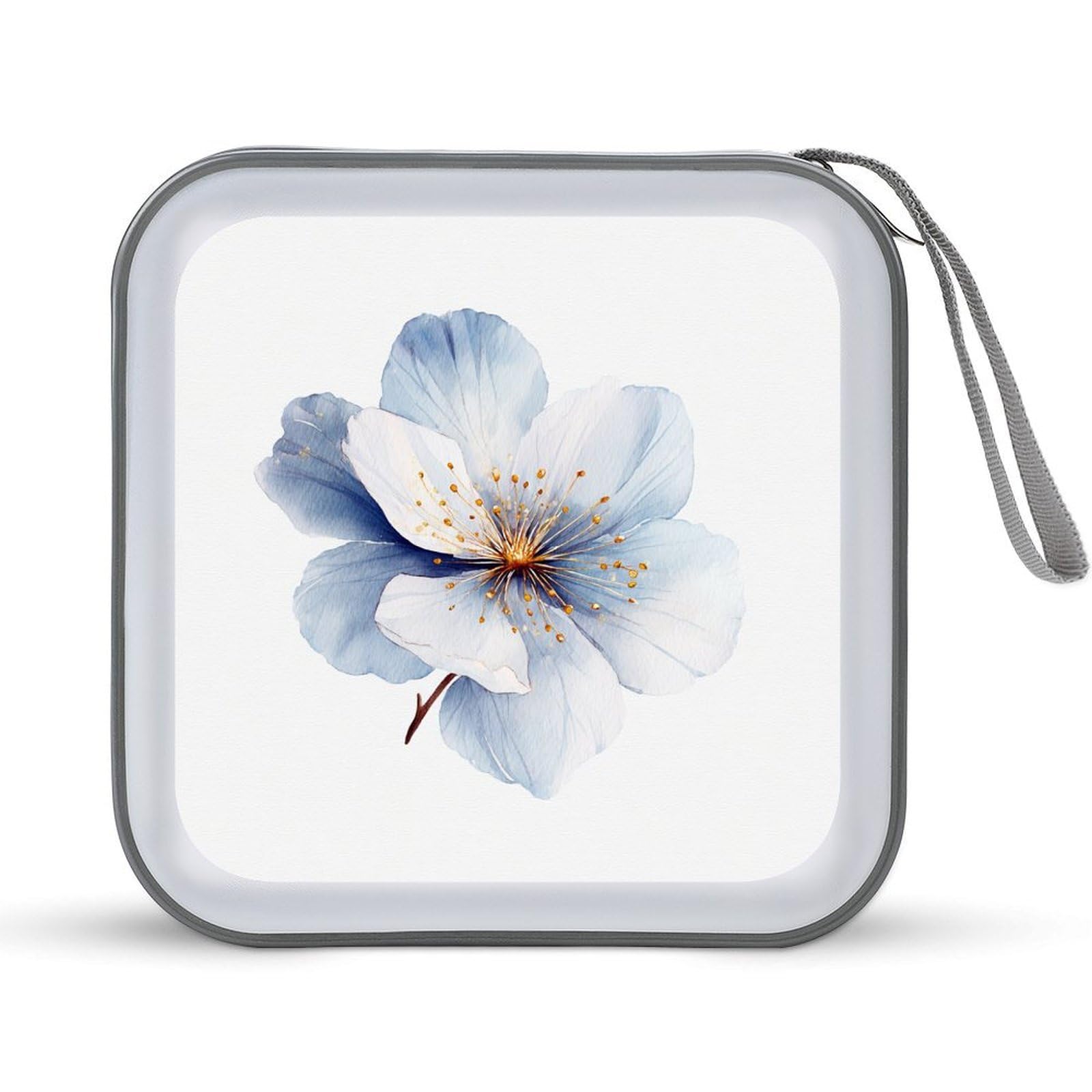 Jubonexis White Flower With Gold Center Minimal Cd Case Dvd Storage Case Portable For Car Home Travel