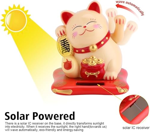 Miniatura 4 de Nikou Lucky Cat, lindo gato de la fortuna solar que da la bienvenida a Maneki Neko con brazo agitador para decoración del automóvil (amarillo)