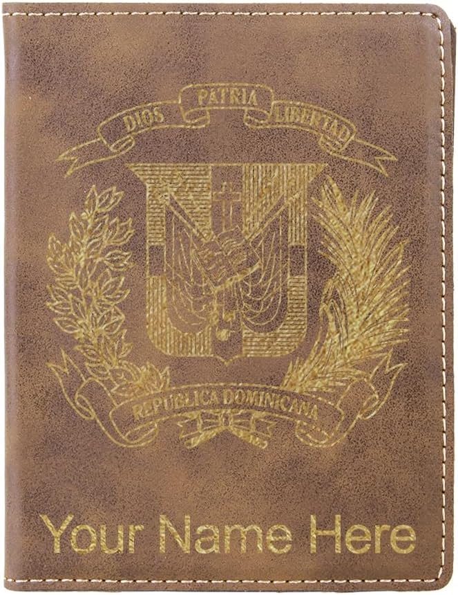 LaserGram Faux Leather Passport Holder, Coat of Arms Dominican Republic, Personalized Engraving Included (Pink)