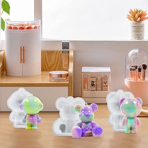 Miniatura 4 de Moldes de resina de silicona para oso de astronauta, moldes de llavero 3D, molde epoxi UV para nevera, accesorios de automóvil, decoración del hogar