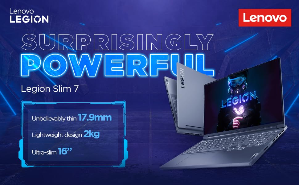 Image of Lenovo Legion Slim 7 Intel Core i9-13900H 16 inch (40.64cm) 3.2K IPS 165Hz 430Nits Gaming Laptop (16GB /1TB SSD /Win 11 /Office 2021 /NVIDIA RTX 4060 8GB /Alexa /3 Month Game Pass /Storm Grey /2Kg),82Y3007QIN