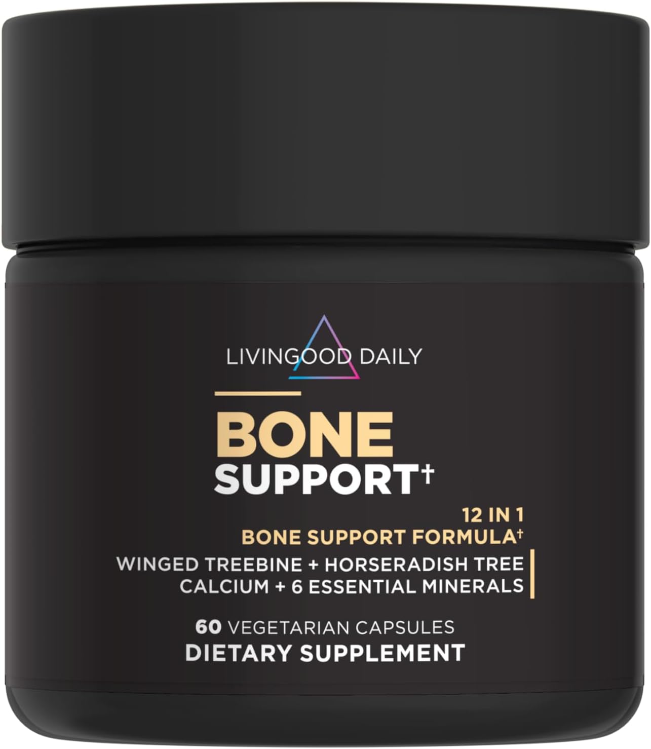 Livingood Daily Calcium Supplement for Women and Men, Bone Support with Vitamin C, Vitamin D3 K2, Magnesium, Zinc, Calcium, Vegetarian Capsules, Non GMO, Gluten Free, 60 Count