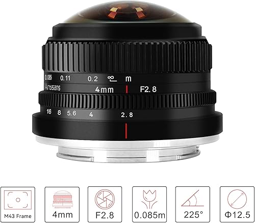 Miniatura 7 de 7Artisans Lente ojo de pez ultra gran angular de 4mm F2.8, lente principal de enfoque manual compatible con cámara sin espejo Sony E Mount A6300