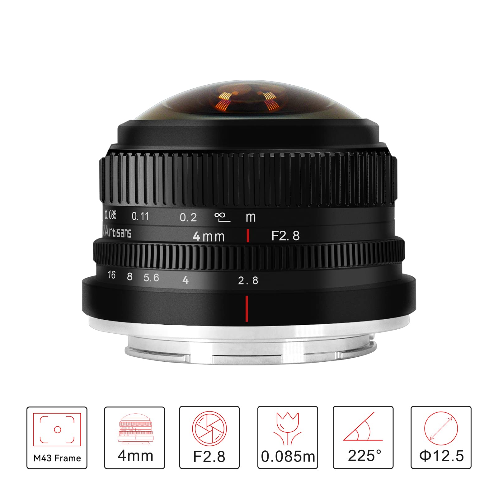 7Artisans 4 mm F2.8 Fisheye Ultra Wide Angle Lens APS-C Manual Focus Prime for Sony E-Mount A6300 A6400 A6500 NEX-3 NEX-3N NEX-5T A7 A7II A7RIII