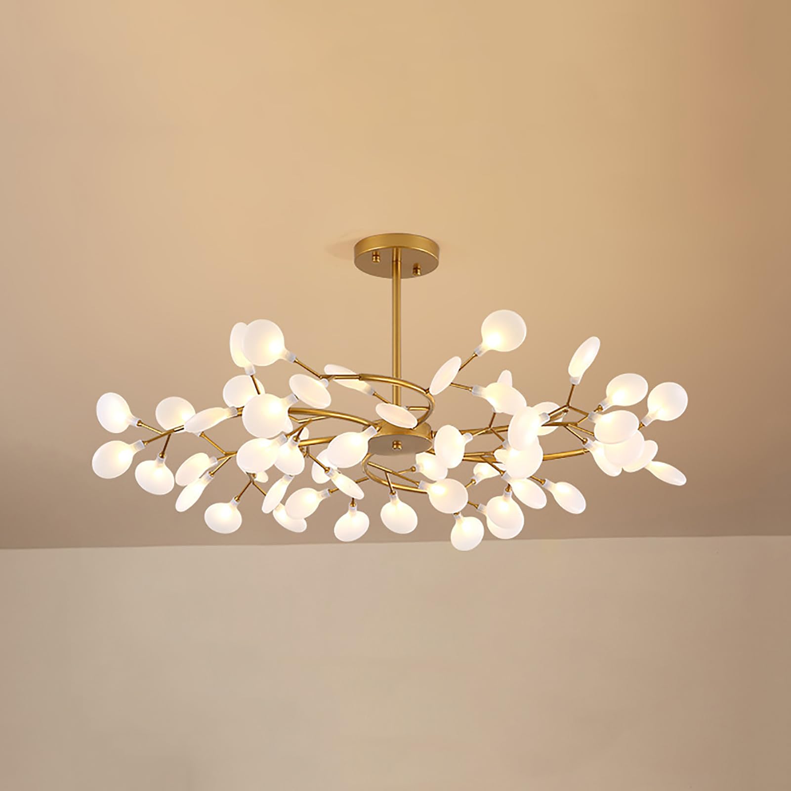 GUEIFD Modern Firefly Sputnik Chandelier, Gold Pendant Lighting with Acrylic Shade,Adjustable Height, Tree Branch Hanging Ceiling Light Fixture for Living Dining Room Bedroom, 54 Lights
