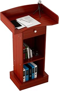Lectern Podium Stand,Lectern Durable Podium Floor Lectern, Wooden Pulpit Table for Hosting Reception/Business Meeting Room/Seminar, Lecture Podium Stand with Drawer