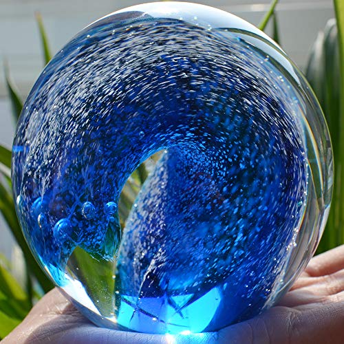 Eustuma Hand Blown Glass Figurines Ball Ocean Waves,Paperweight Glass Ball,Home Decor Collectible,Aquarium Decor,Office Decor Ocean Lovers #TOP5