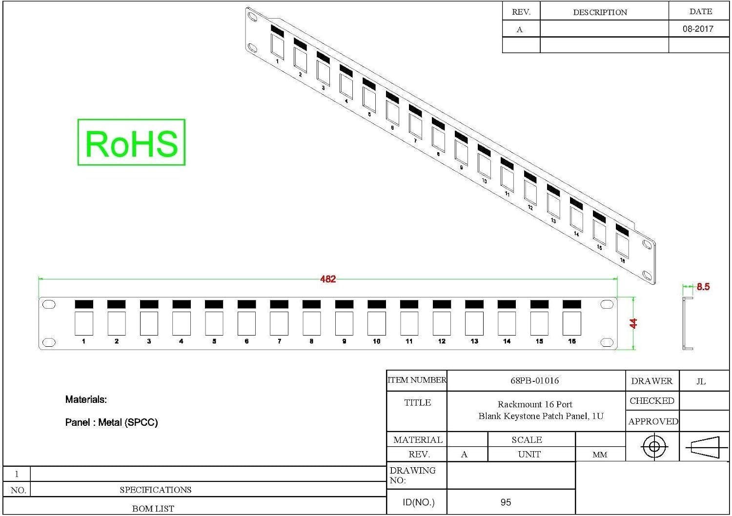 CableWholesale 1U Rackmount Keystone Rack Panel, 16 Port Blank Keystone Patch Panel, 19 Inch, 1 Unit image 3