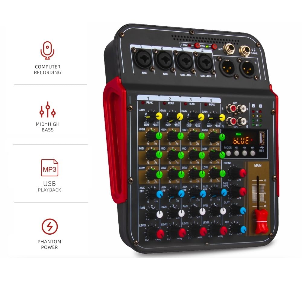 Mezclador de 6 canales Consola de mezcla portátil Interfaz USB 48V Phantom Power