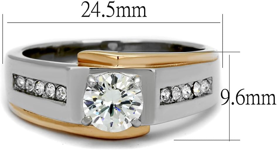 Marimor Jewelry Men's 1.33 Carat Round Cut Cubic Zirconia Two Toned Stainless Steel Ring Size 8-13