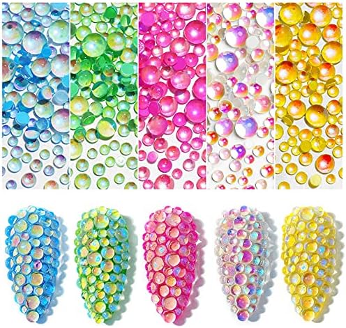 1500PCs Crystal Glass Mermaid Rhinestones, Mixed Flatback Nail Rhinestones Gems Beads for Nail Art DIY Crafts (5 Colors Included)