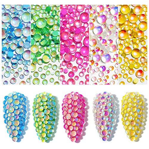 1500Pcs Crystal Glass Mermaid Rhinestones, Mixed Flatback Nail Rhinestones Gems Beads For Nail Art Diy Crafts (5 Colors Included) #TOP28