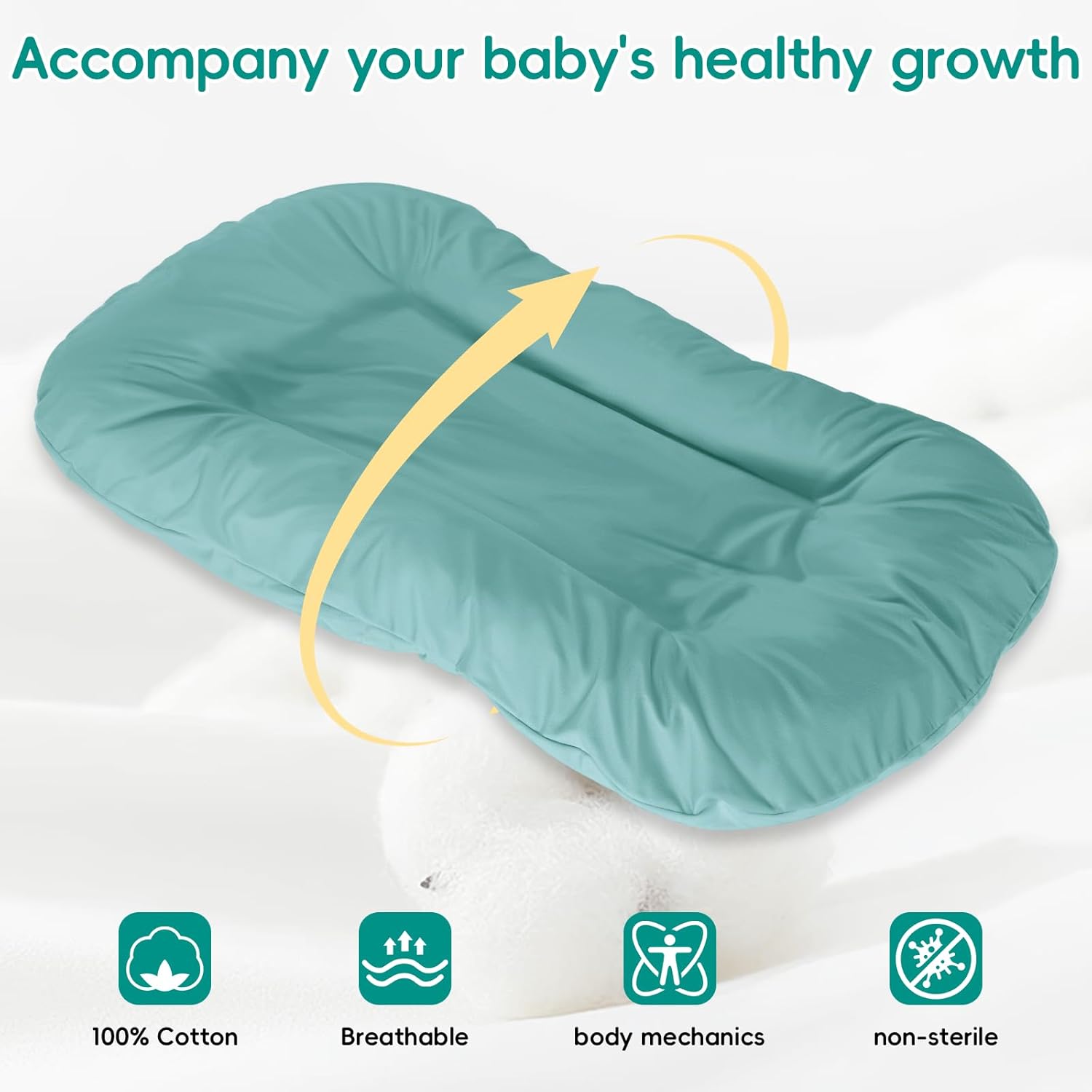 Baby Lounger, Infant Lounger for Newborns 0-24 Months, Breathable Cotton Baby Nest for Tummy Time, Diaper Changes & More, Soft Portable Newborn Essentials for Floor & Bassinet(Green) - Image 4