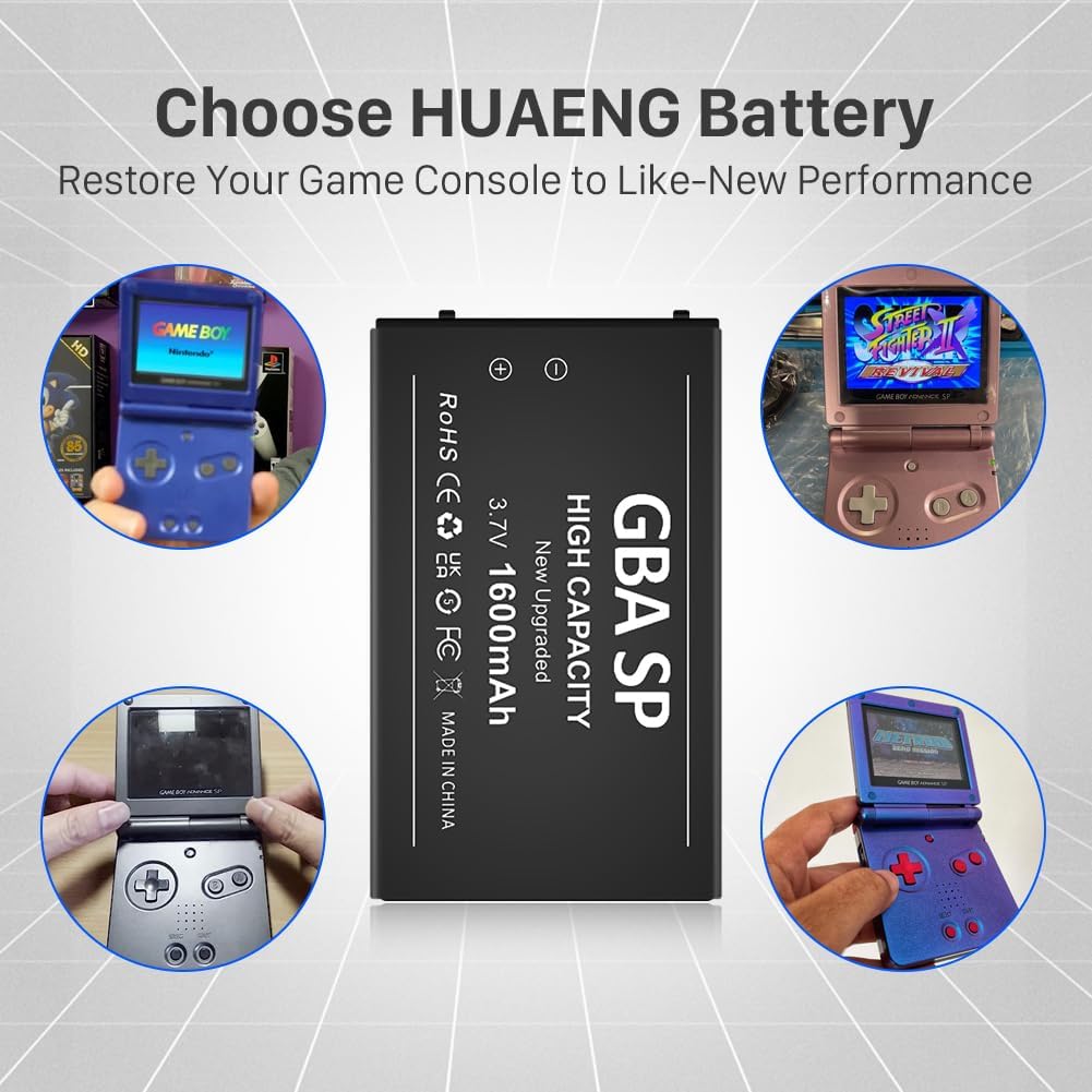 HUAENG Gameboy Advance SP Battery, Upgraded 1600mAh High Capacity Rechargeable Lithium-ion Battery for Nintendo GBA SP Gameboy Advance AGS-001, SAM-003 - Image 7