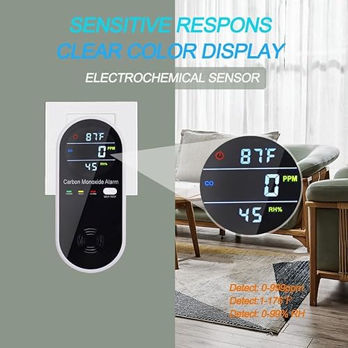 Miniatura 3 de KH Alert Detectores de monóxido de carbono, detector de monóxido de carbono enchufable con sensor de temperatura y humedad integrado, alarma de
