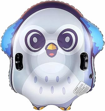 YUEWO 47 Inch Inflatable Ski Ring Owl Shaped, Skiing Ring for Winter Outdoor Sports with Handle Inflatable Winter Duty Sleds Ski Ring, Heavy Duty Snow Sleds for Adults