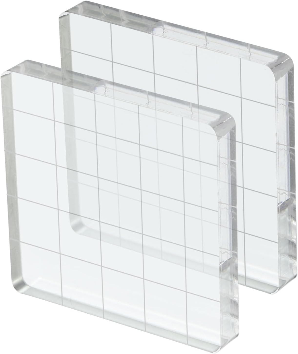 YOKIVE 2 Pack Acrylic Stamp Block with Grid Lines Decorative, Transparent Acrylic Blocks Square, Great for Daily DIY, Crafts, Invitations, Cards (2" x 2")