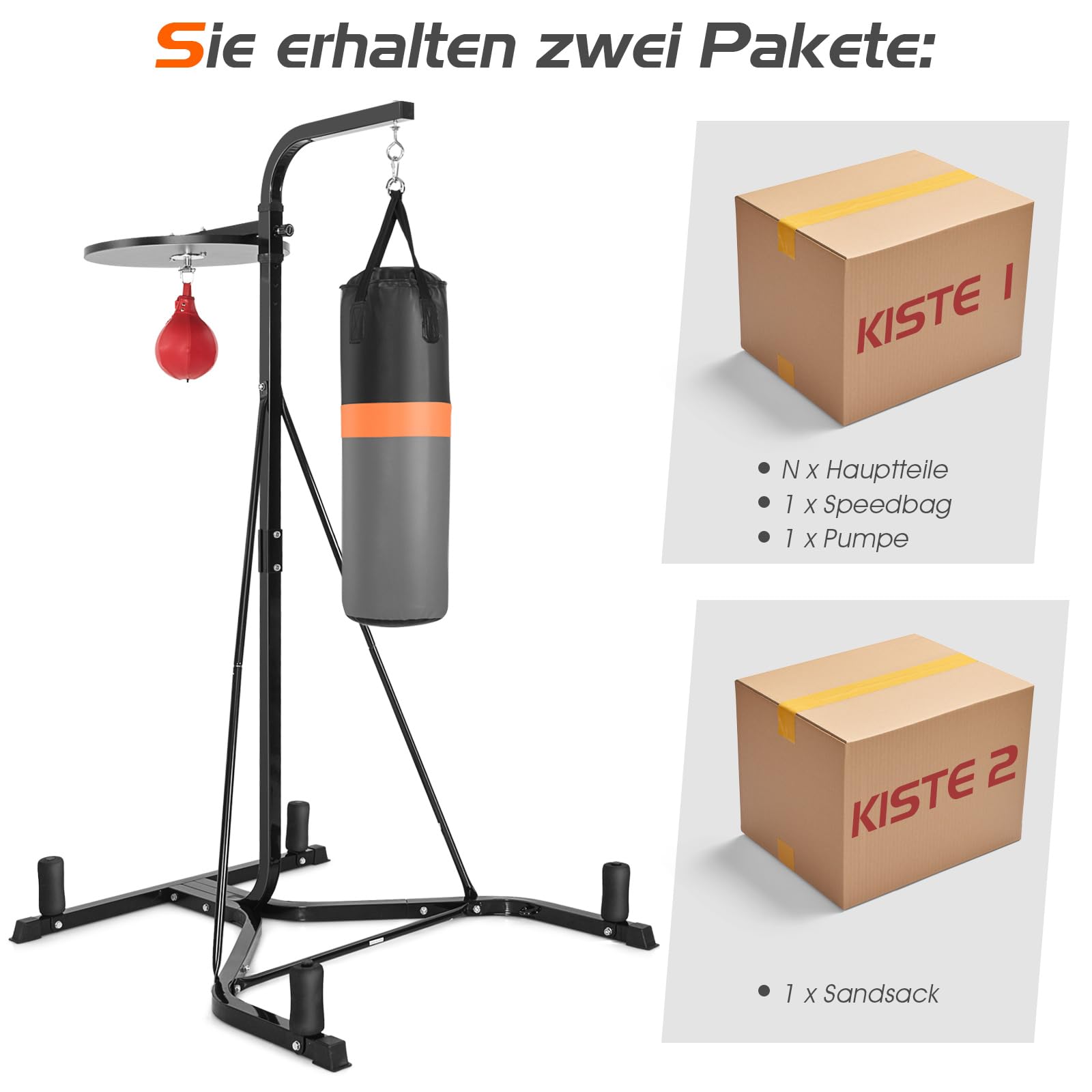 COSTWAY Stojak na worek bokserski 2 w 1, wolnostojący, uchwyt na worek bokserski z workiem bokserskim i regulowaną wysokością Speed Ball, stojak na worek z piaskiem z metalową ramą, obciążenie 100 kg