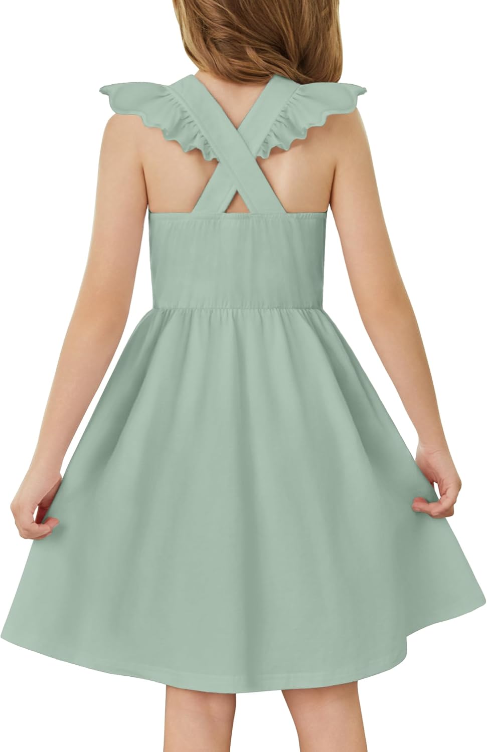 Arshiner Toddler Dress Girls Summer Ruffle Sleeve Backless Dresses Casual Sundress with Pockets 2-8Y