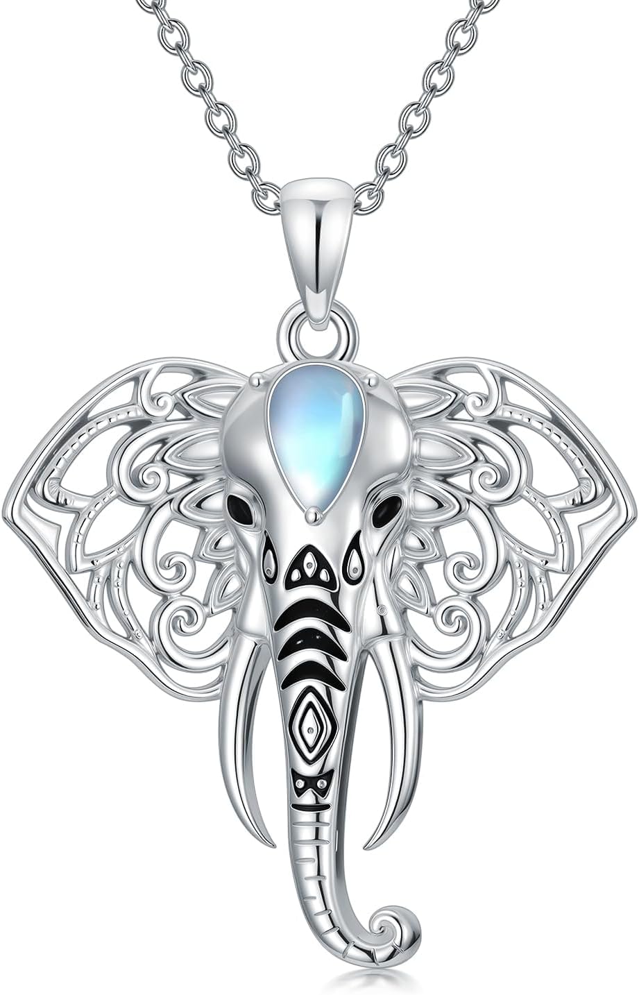 LONAGO Elephant Head Necklace Sterling Silver Moonstone Elephant Pendant Jewelry Gift for Women