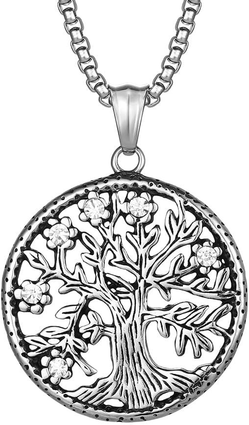 Collana da uomo con ALBERO DELLA VITA / Collana da uomo con ciondolo a medaglione con albero della vita in acciaio inossidabile dorato e catena a maglie quadrate - Italia