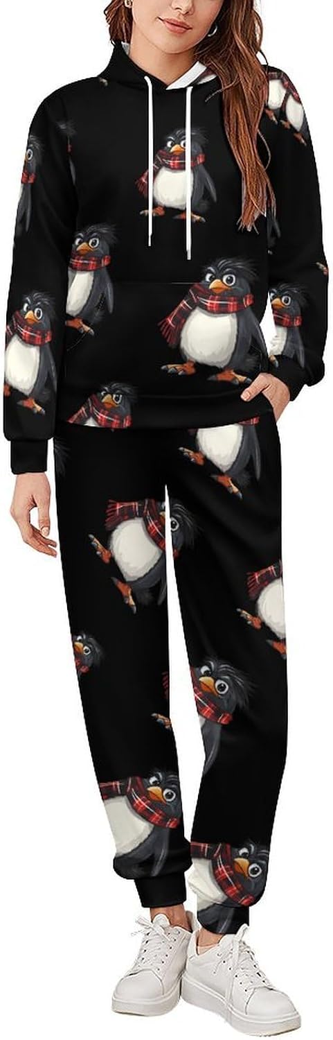 Penguin 2 Piece Sweatsuits for Men Women Casual Tracksuits Jogging Suits