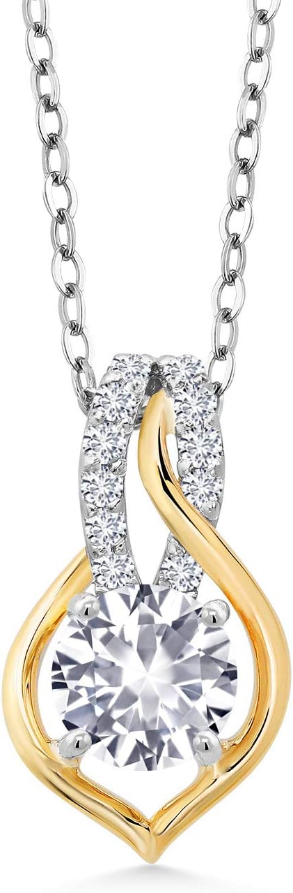 Gem Stone King 925 Sterling Silver and 10K Yellow Gold 6MM Round Gemstone Birthstone and White Lab Grown Diamond Pendant Necklace For Women | With 18 Inch Chain