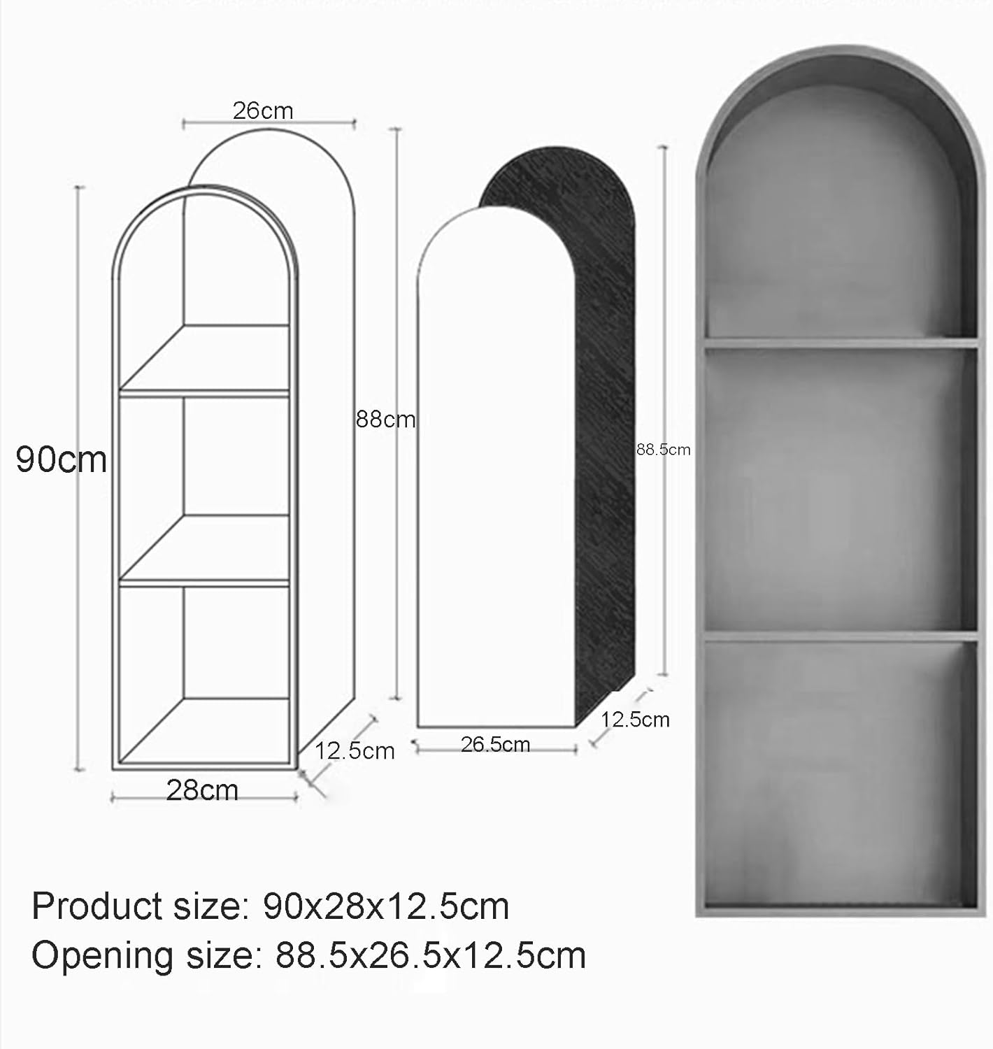 Stainless Steel Wall-Mounted Storage Rack with LED Light Strip - Black Bathroom Shelf Organizer for Kitchen, Pantry, Office - 90x28x12.5cm, Non-Dimmable, Space-Saving Solution
