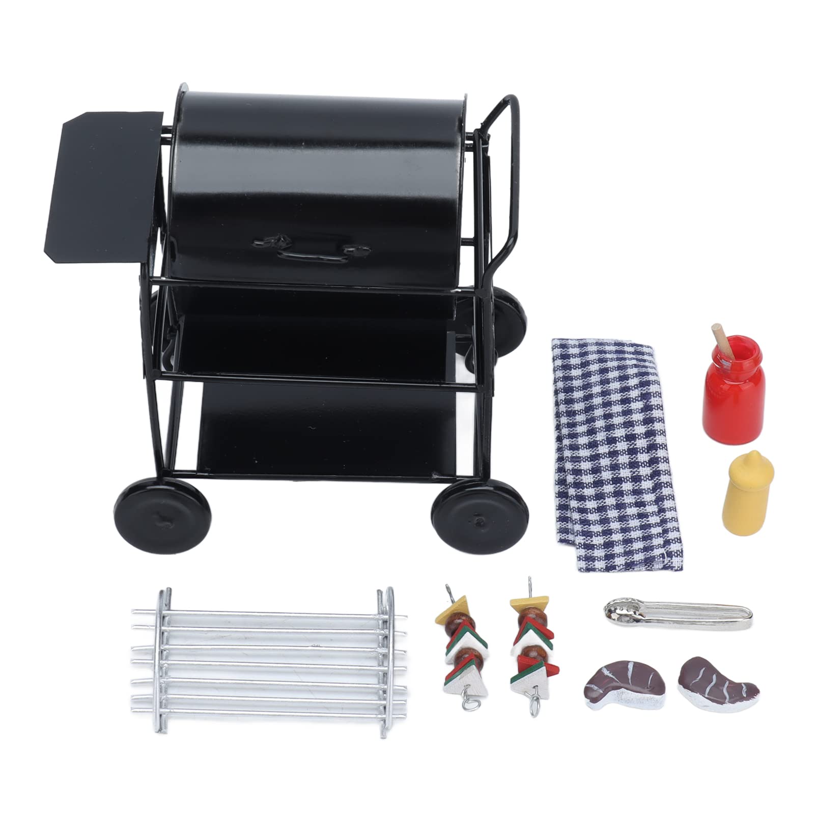 Mini Doll House BBQ Grill Set, Mini BBQ Grill Doll Furniture with Mini BBQ Grill Model Dollhouse Accessory, Miniature BBQ Grill Toy Scene Furniture for 1:12 Miniature DIY Decoration