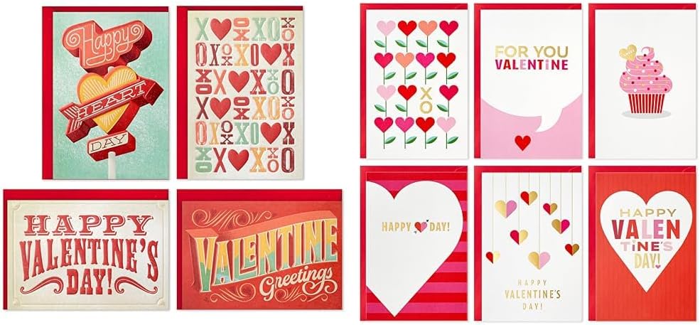 Hallmark Valentines Day Cards Assortment, Bold Type (24 Cards and Envelopes) & Valentines Day Cards Assortment, Pink and Red (36 Cards and Envelopes)