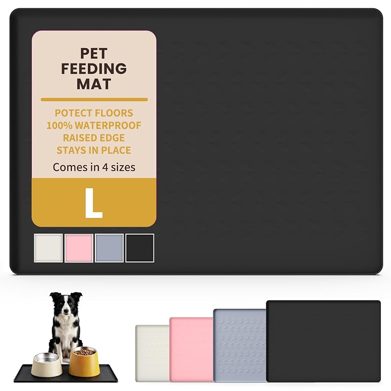 Tapete para Alimentação de Cães e Gatos em Silicone com Borda Elevada CHARMROSE Preto – 60,96 x 40,64 cm
