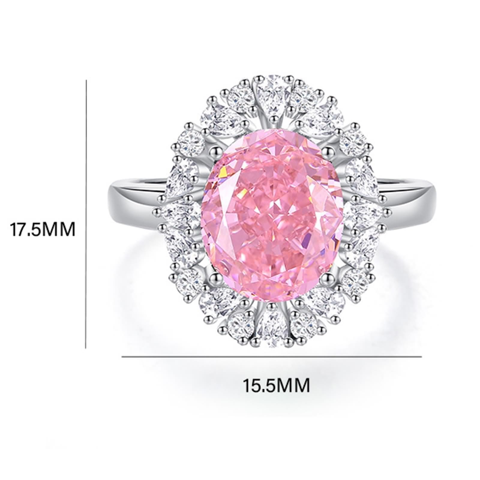 Anello di fidanzamento da donna largo, anello di fidanzamento ovale da 5 carati, zaffiro realizzato in laboratorio con moissanite 9 carati, oro bianco 9 carati, misura 54 (17,2)