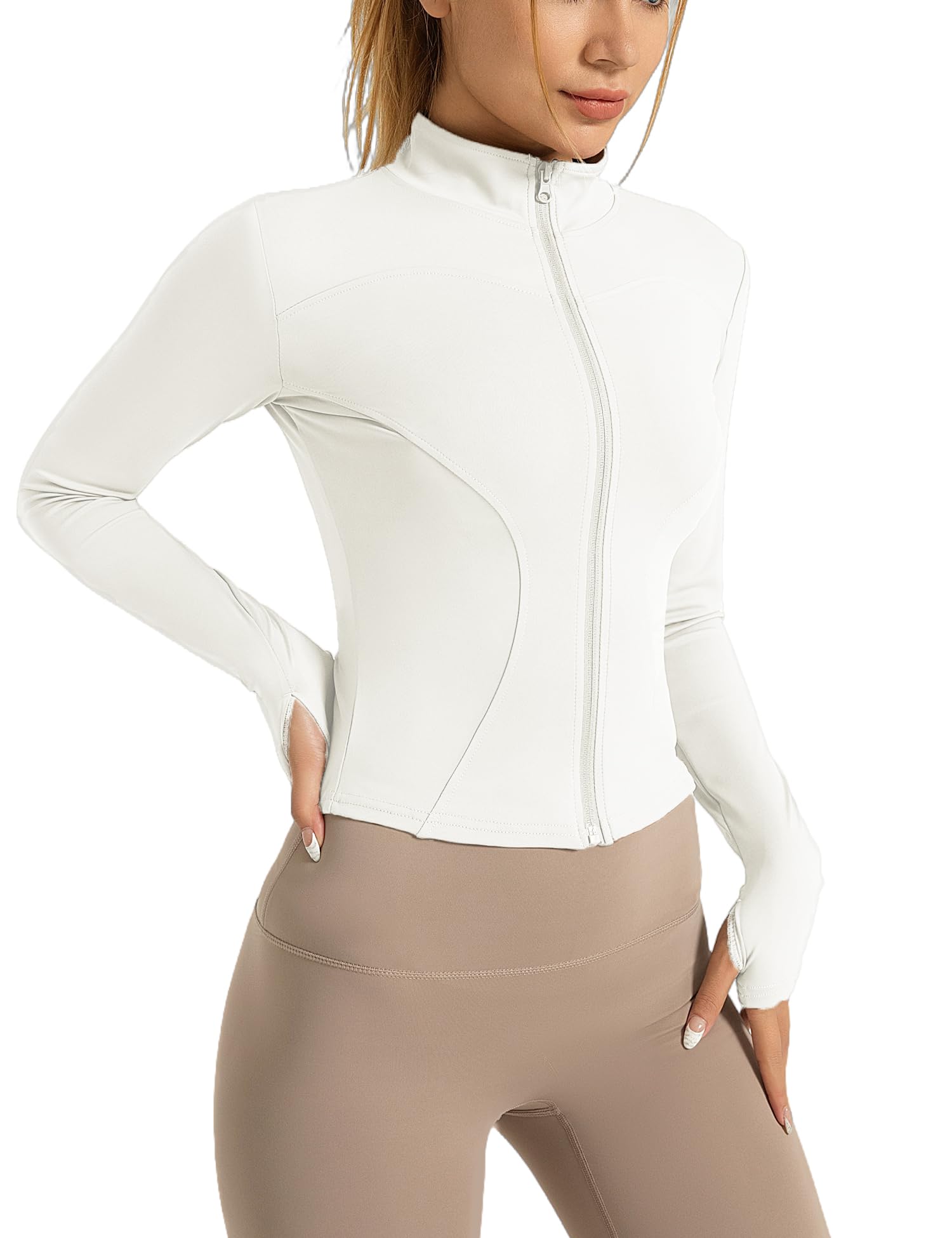 Chaqueta Deportiva para Mujer, Ligera, para Correr, Yoga, con Cremallera, Transpirable, con Agujeros para Los Pulgares, para Correr, Yoga, Gimnasio.