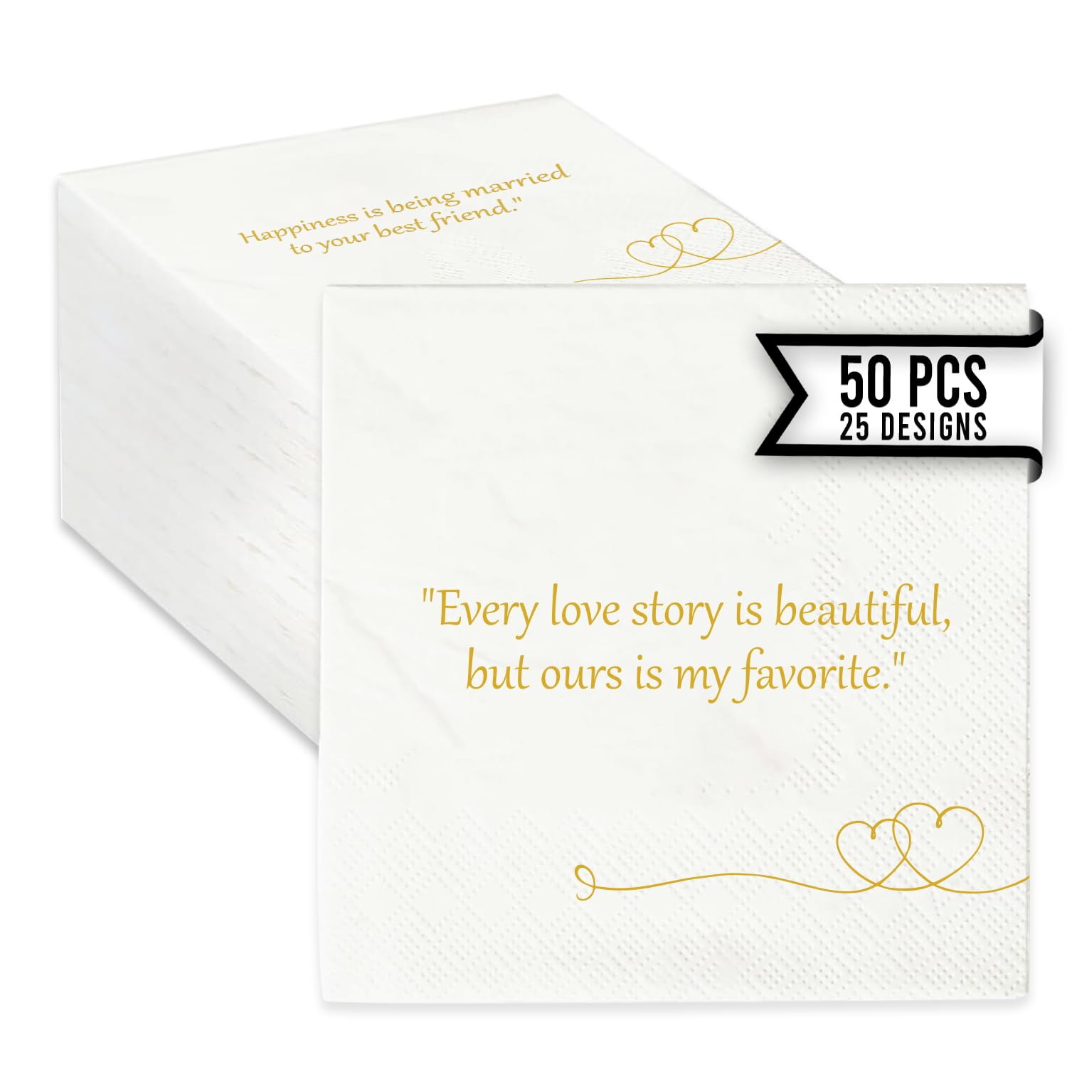 Wedding Napkins 50 Pcs – 25 Different Marriage Quotes - Wedding Cocktail Napkins with Funny Quotes, Shower, Love, Just Married Celebration