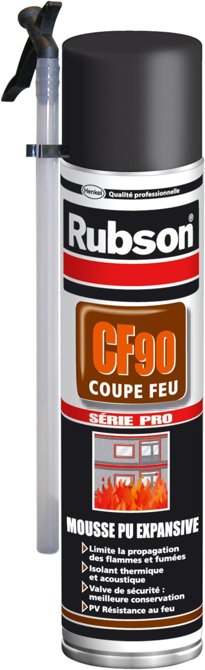 RUBSON CF 90 Mousse expansive Coupe Feu - Mousse de remplissage et d'isolation limitant la propagation des flammes- Aérosol 600ml (Lot de 5)