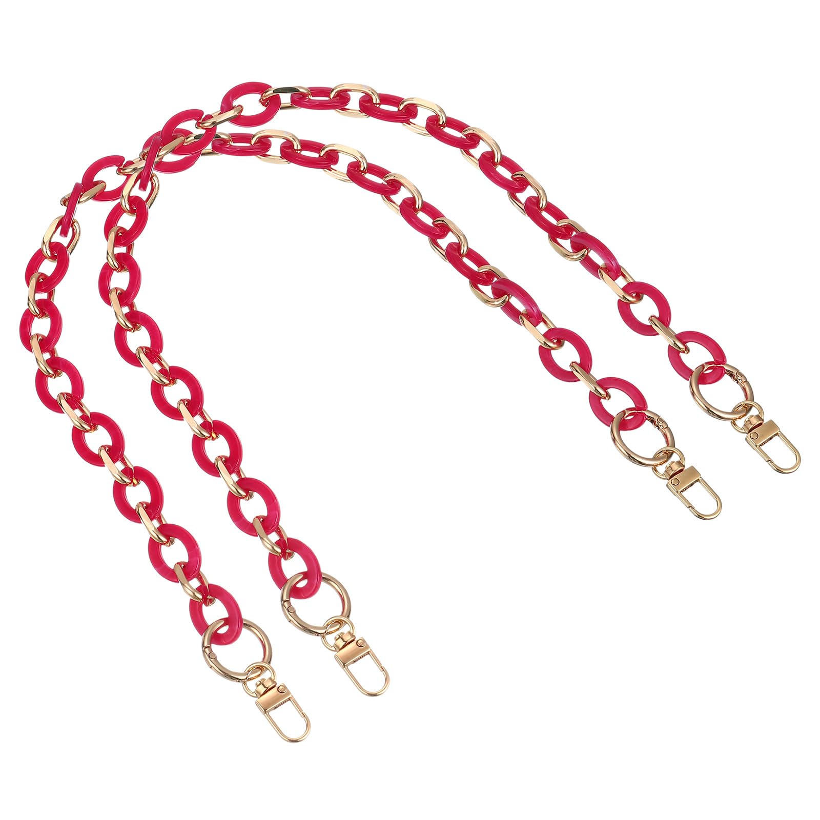 sourcing map 2Pcs Purse Chain Strap, 24 Inch Acrylic Purse Chain Handle Purse Replacement Chain with Metal Buckles for Wallets Crossbody Bag Handbags (Rose Red + Gold)