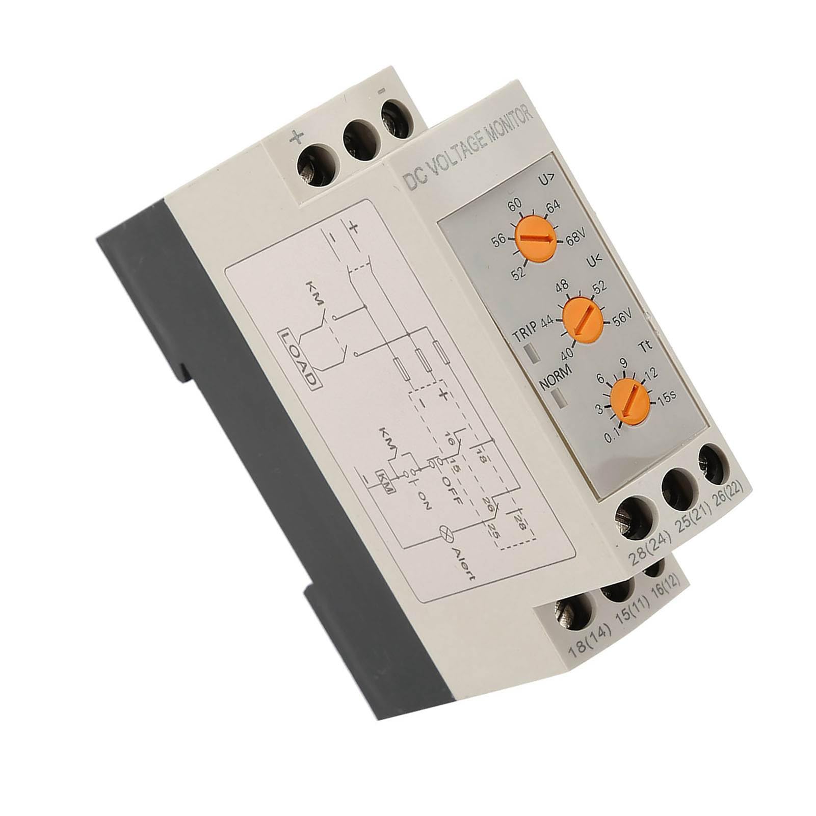 Relè di Protezione Sovratensione Sottotensione DC 12-48V per Circuito Corrente Continua Installazione Binario Guida 79x23x79mm