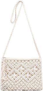 R.R.LALA Women Macrame Shoulder Bag, Knitting Handmade Weaving Hand bag, Simple Hollow Beach Bag,White - Size: Width 25 cm... Price In India